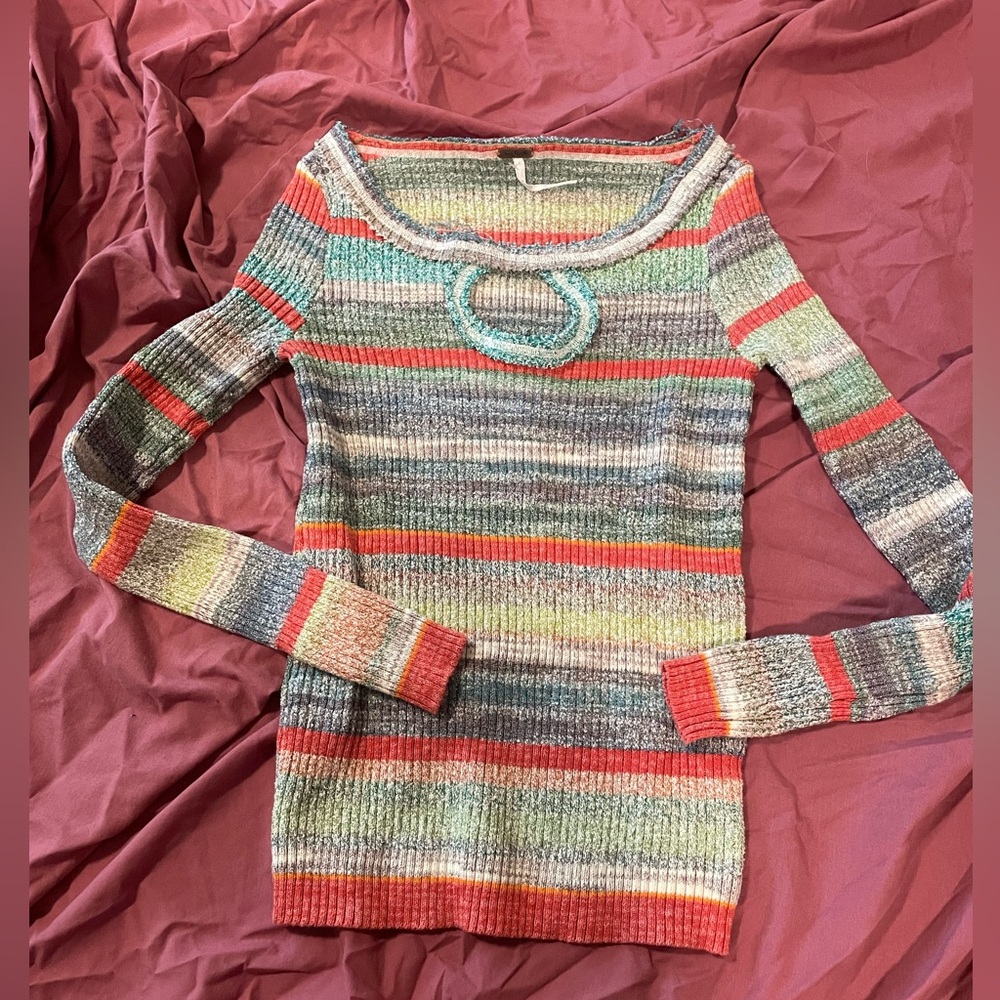 Free People striped rainbow sweater size extra small